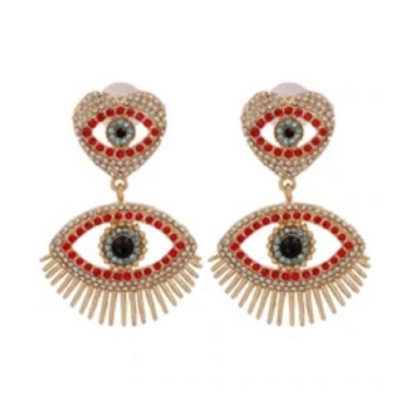 NEW! Bling Evil Eye and Heart Statement Earrings - Picture 2 of 12